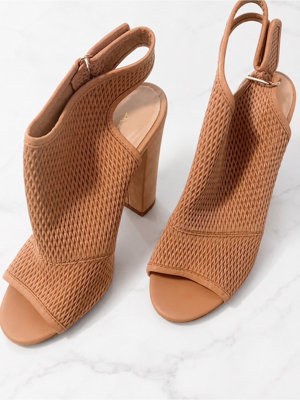 Aldo Textured Open-Toe Slingback Heels in Tan